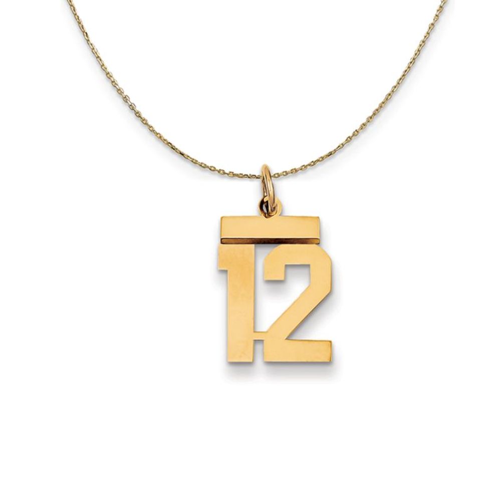 14k Yellow Gold, Athletic, Sm Polished Number 12 Necklace - 18 Inch